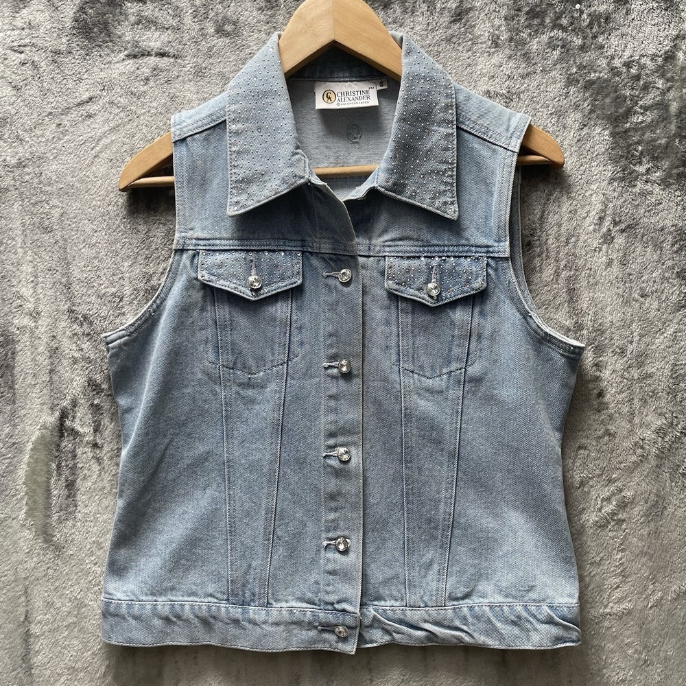 Christine Alexander Vest Women Small Light Wash Blue Denim Vest
